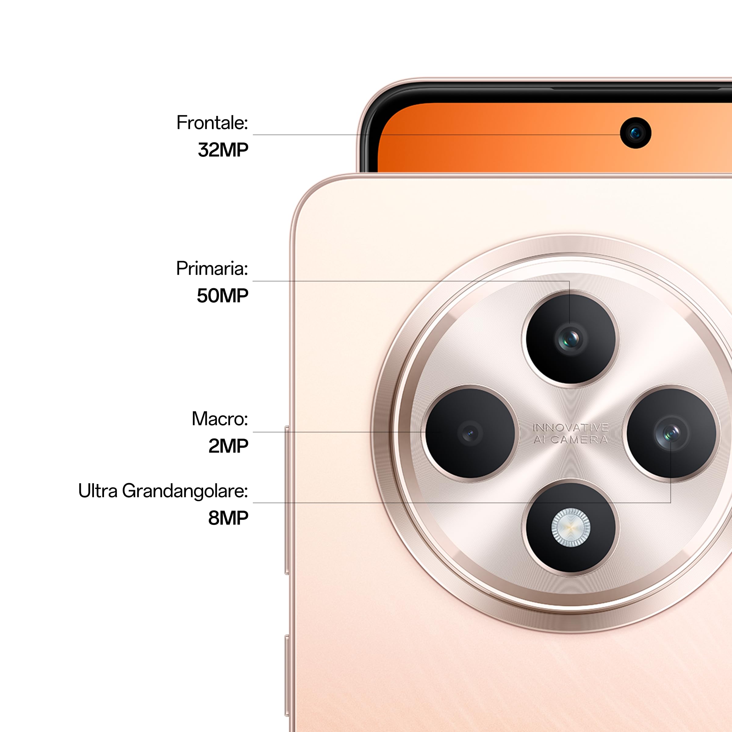 OPPO Reno12 F 4G AI Smartphone, Tripla fotocamera 50+8+2MP, Selfie 32MP, Display 6.67” 120HZ AMOLED FHD+, 5000mAh, RAM 8GB(Esp4GB/6GB/8GB)+ROM 256GB, Supporto Auto [Versione Italia], Amber Orange