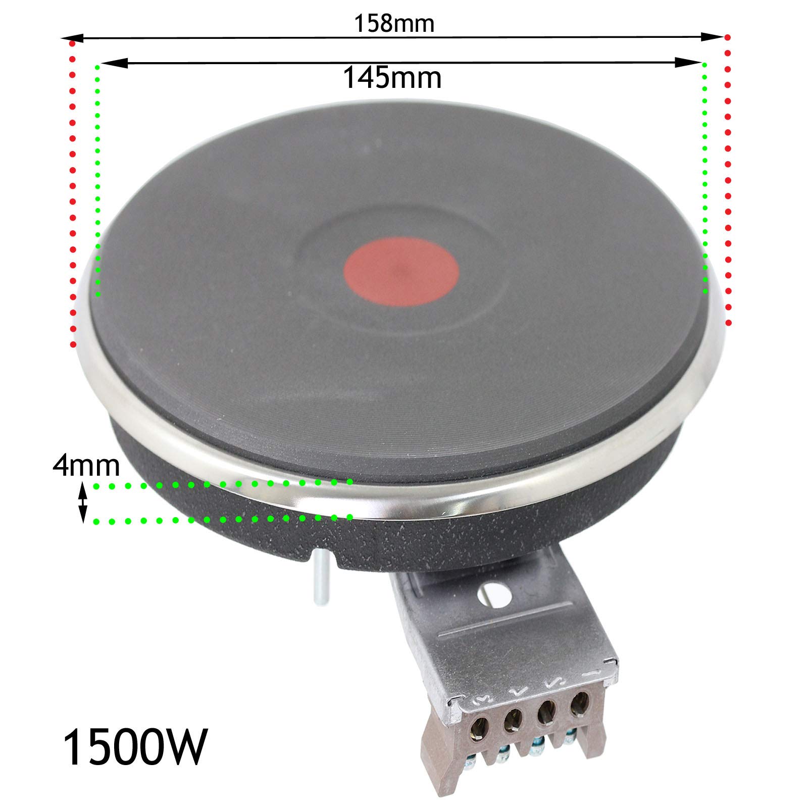 SPARES2GO Płyta grzejna elektryczna, czerwona kropka, szybkie nagrzewanie, element grzejny (1500 W, krawędź 4 mm, 2 sztuki)