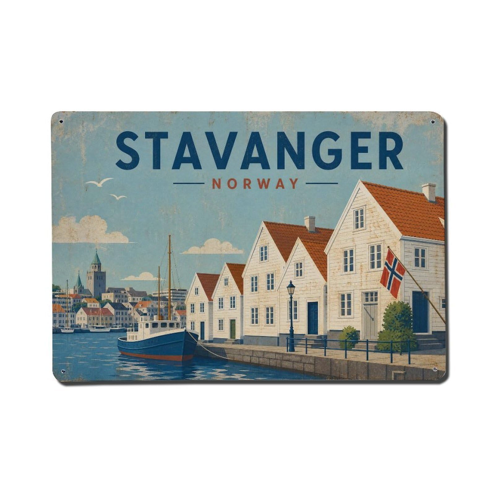 Vintage Travel Norway Stavanger Metal Tin Sign
