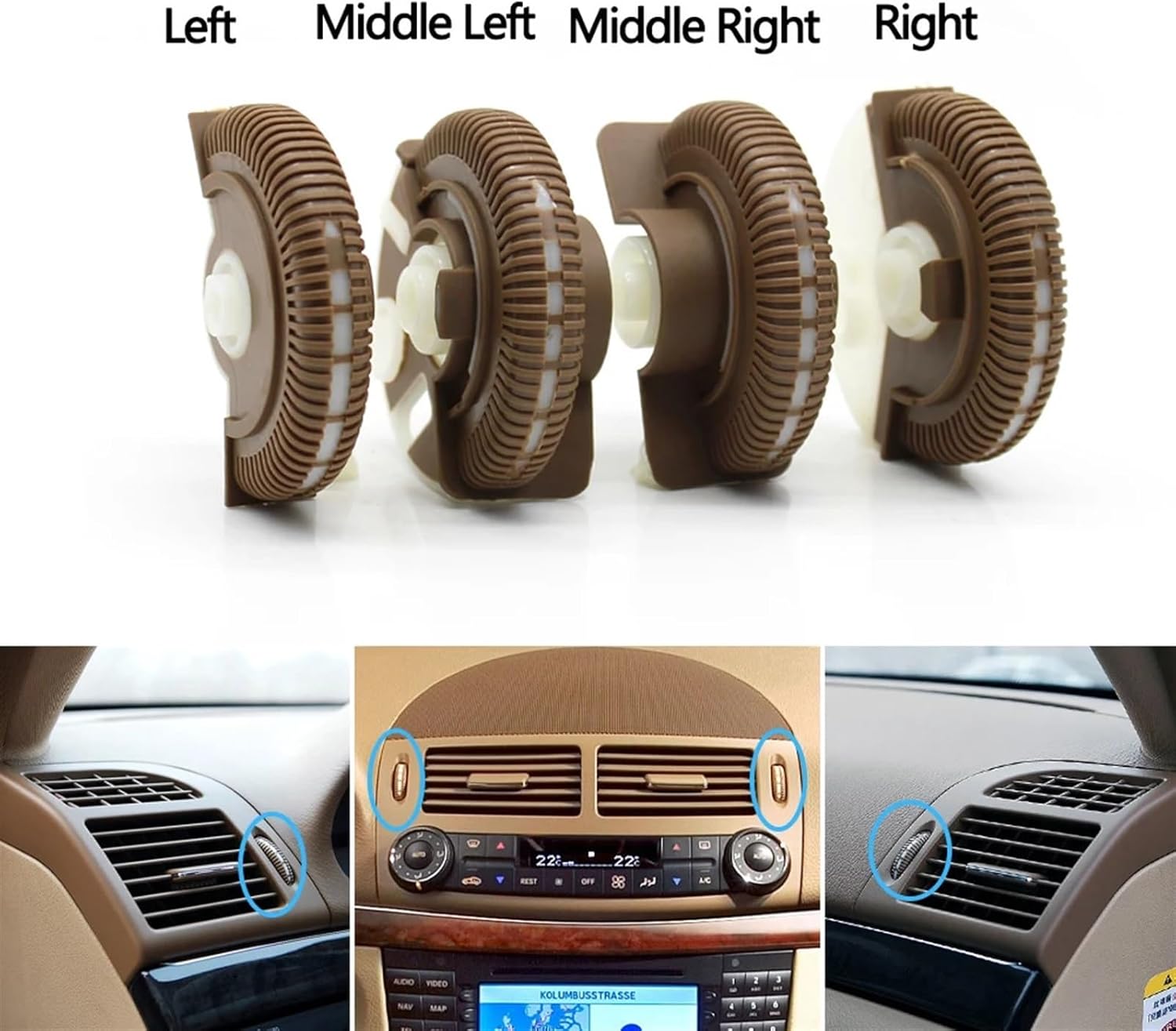 2PCS Front Rear Air Conditioning Control Roller AC Vent Base Rolling Wheel Compatible for Benz E Class W211 E200 E300 E230 E260 E280(Dark Yellow L R 2PCS)