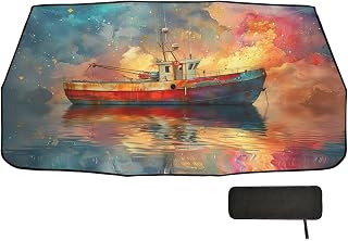 Qilmy Cruise Ship Car Sun Shade Umbrella, Foldable Auto Double Layer Block UV Protection Upside Down Windshield Umbrella for Most Vehicles, 58 x 29 Inch