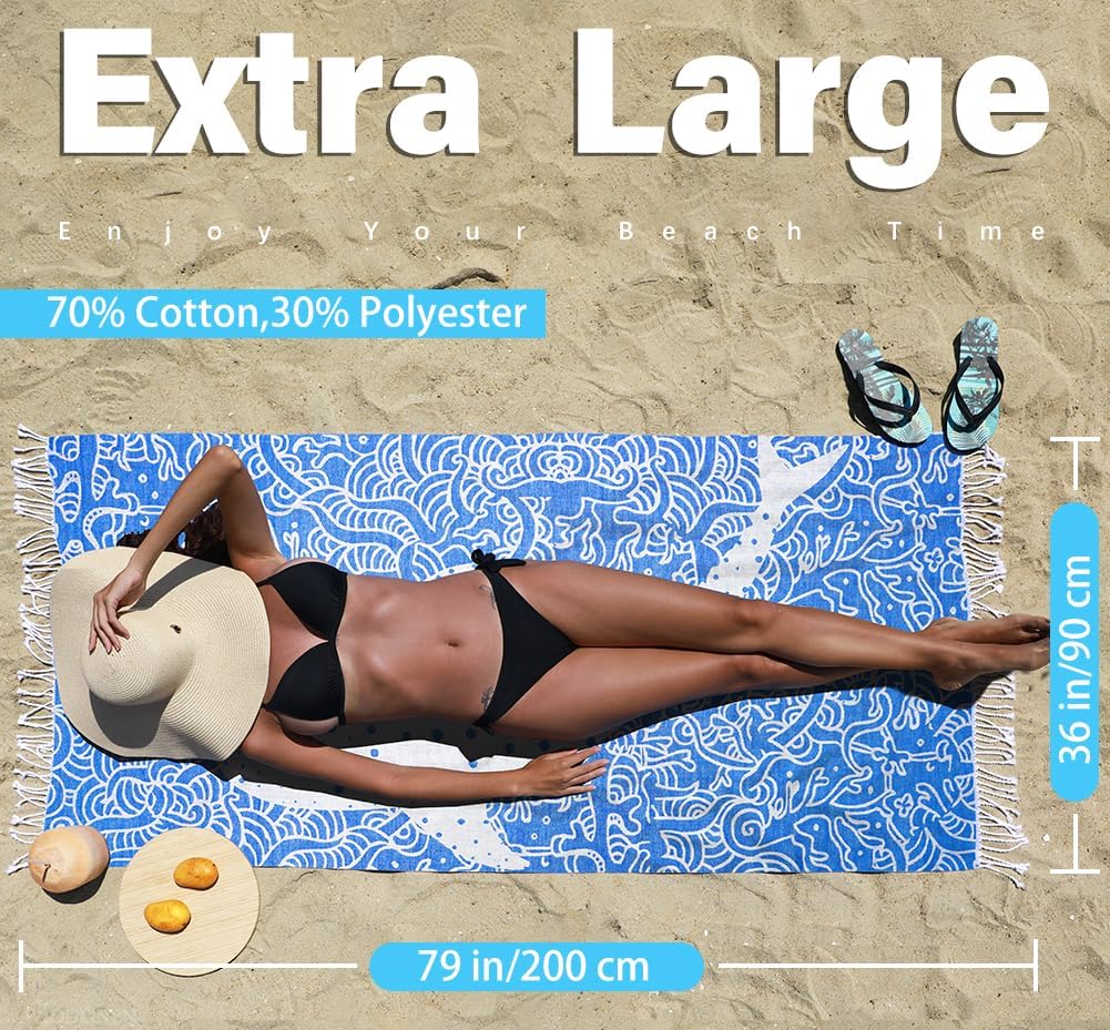 2 Pack Turkish Beach Towel Quick Dry Absorbent Cotton Lightweight Thin Bathroom Bath Pool Swim Towels Extra Large Oversized Sand Free Beach Accessories Essentials Stuff Cloud Adults Gift - Image 5