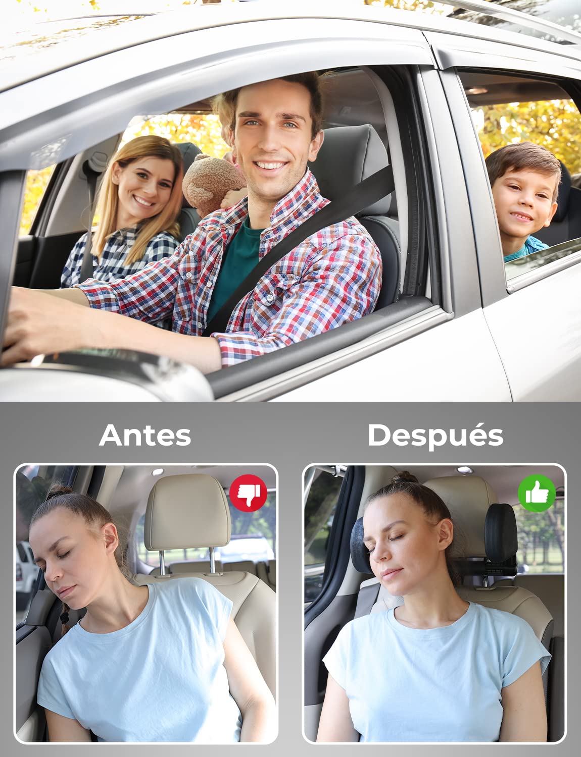 Oasser Reposacabezas Coche Reposacabezas Coche Niño 360 Grados Ajustable de Cuero Transpirable Apoya Cabeza Coche para Adultos Niño Negro — view 6
