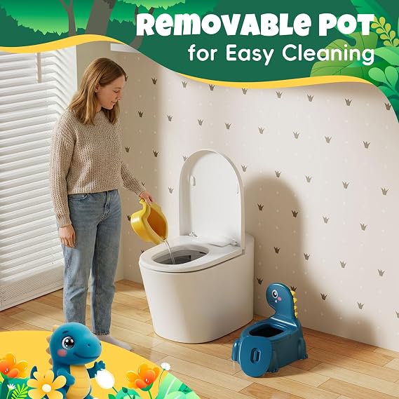 Potty Training Toddler Toilet,Baby Potty Chair for Kids Boys Girls,Dinosaur Portable Potty Toddlers Toilet Seat Potties Trainer with Lid Splash Guard Non-Slip Removable Bowl for 1-6 Year Old-Blue