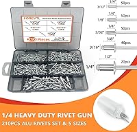 Vista 3 de Kit de pistola remachadora, kit de pistola pop de 1/4 con 210 piezas de remaches ciegos y 5 cabezales de remache intercambiables sin necesidad