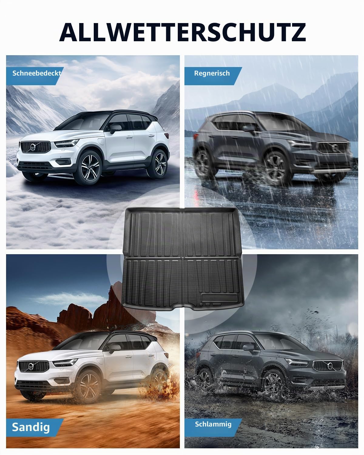 TPE Kofferraummatte für Volvo XC40 / C40 Recharge 2018-2026 | Hinten Kofferraum Schutzmatte Original, Kofferraumschutz mit Hohem Rand, Rutschfestes und Wasserdichtes