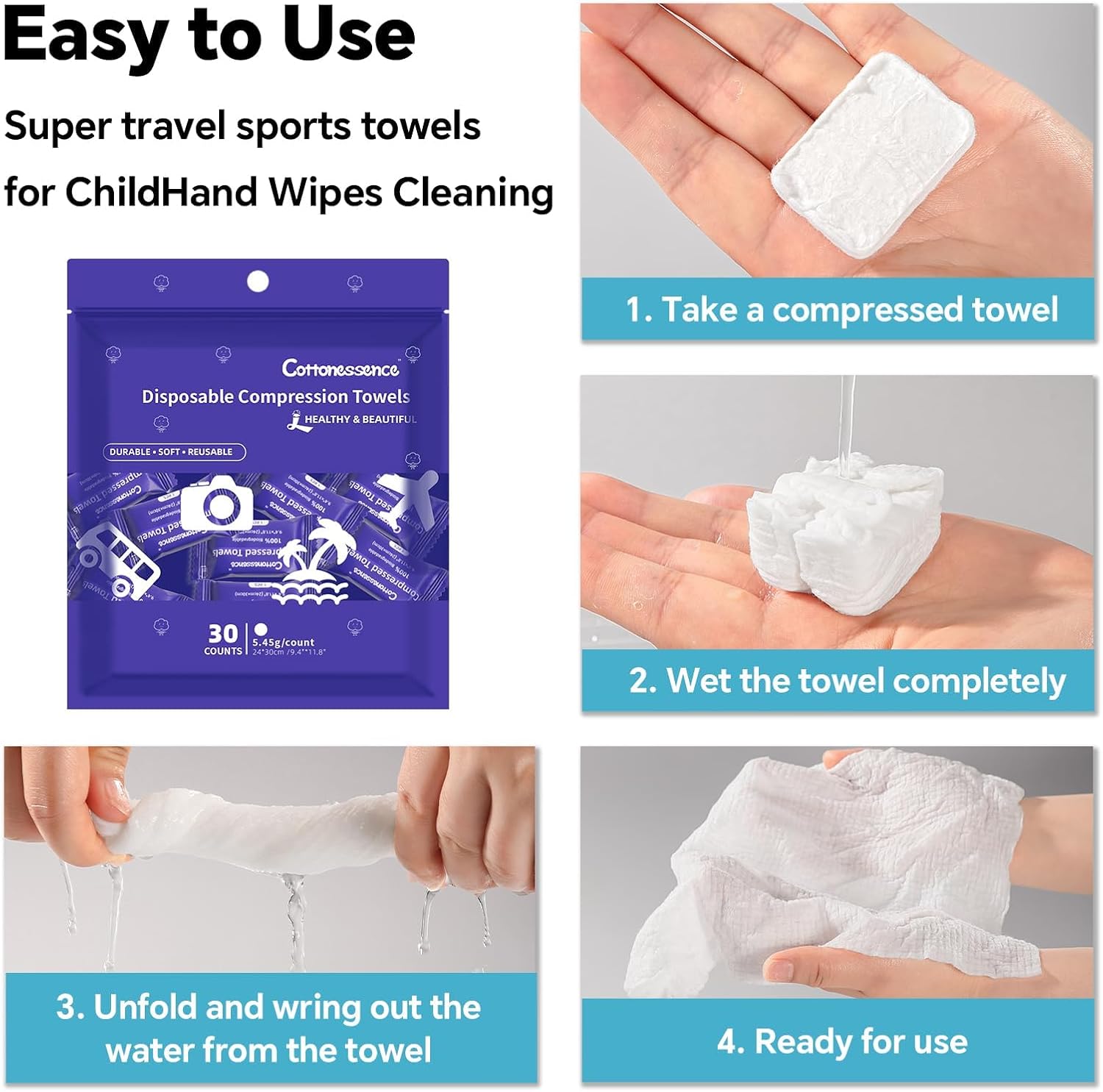 Cottonessence Premium Compressed Towels 30-Pack, 9.4x11.8 Inch Portable Cotton Wipes Tablets, Individually Wrapped Coin Tissues for Travel Camping Hiking Outdoor Beauty Salon 5 716IbWPubAL. AC SL1500