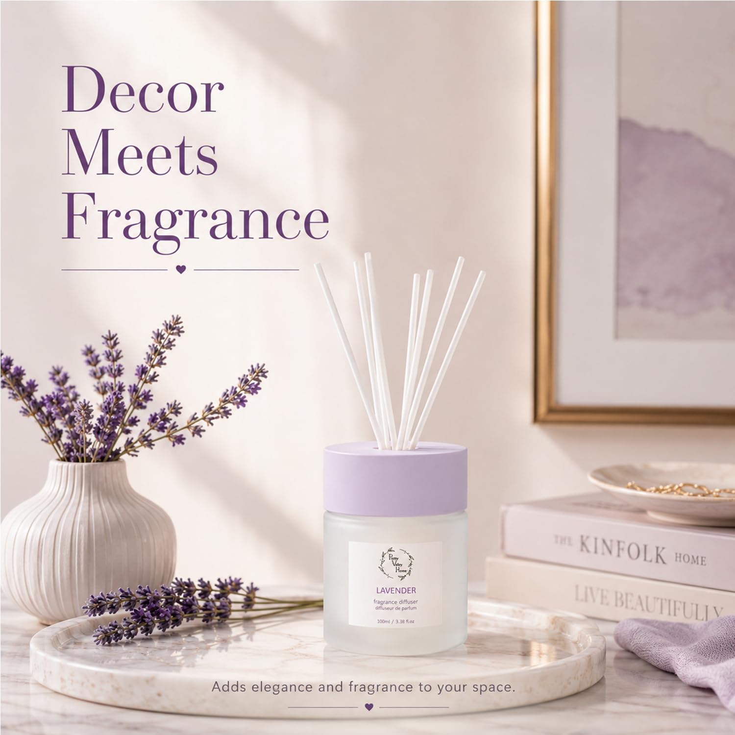 Set di diffusori a bastoncini, 100 ml, confezione regalo, include bastoncini diffusori, olio profumato e bottiglia di vetro, per bagno, ufficio, soggiorno (lavanda)