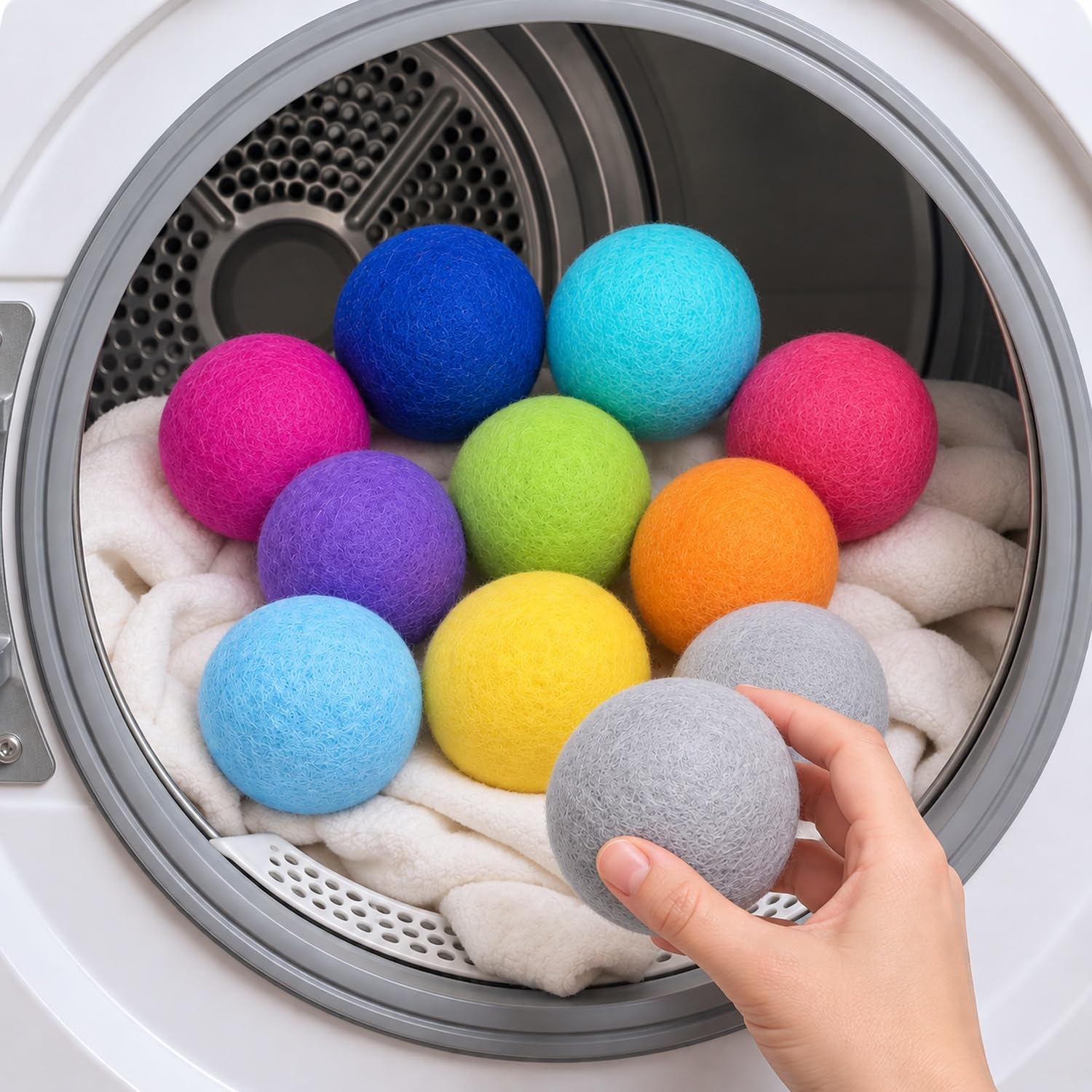 WILLBOND 10 Pcs Wool Dryer Balls Bulk 3 Inch Laundry Reusable Colored Anti Static Wool Balls Natural No Lint Fabric Softener Dryer Sheets Replaces for Reducing Wrinkles Save Drying Time(Rainbow)