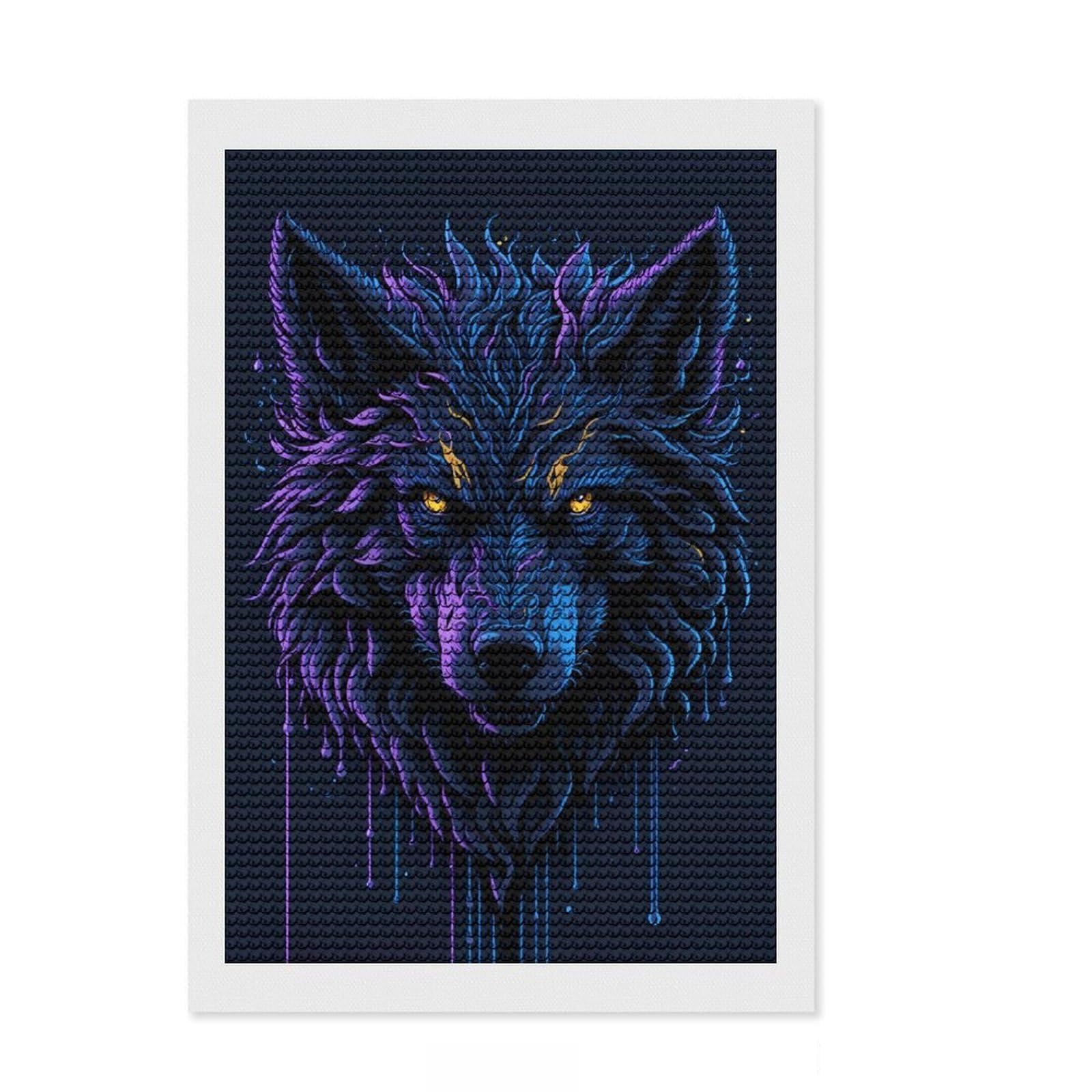 Junmoney Wolf Head DIY Diamond Art Canvas Kit 8"x12", for Family Craft Time, Relaxing DIY Hobby, Modern Decor, Festive Craft Gift