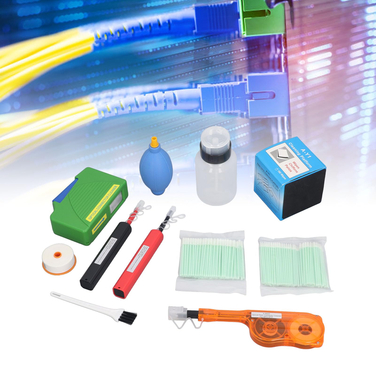 Glasfaser-Reinigungsset mit 1,25mm & 2,5mm Reinigungsstift, MPO MTP Reiniger, FTTH Reinigungsbox für SC/FC/ST/LC Steckverbinder, über 800 Anwendungen, inkl. Aufbewahrungstasche