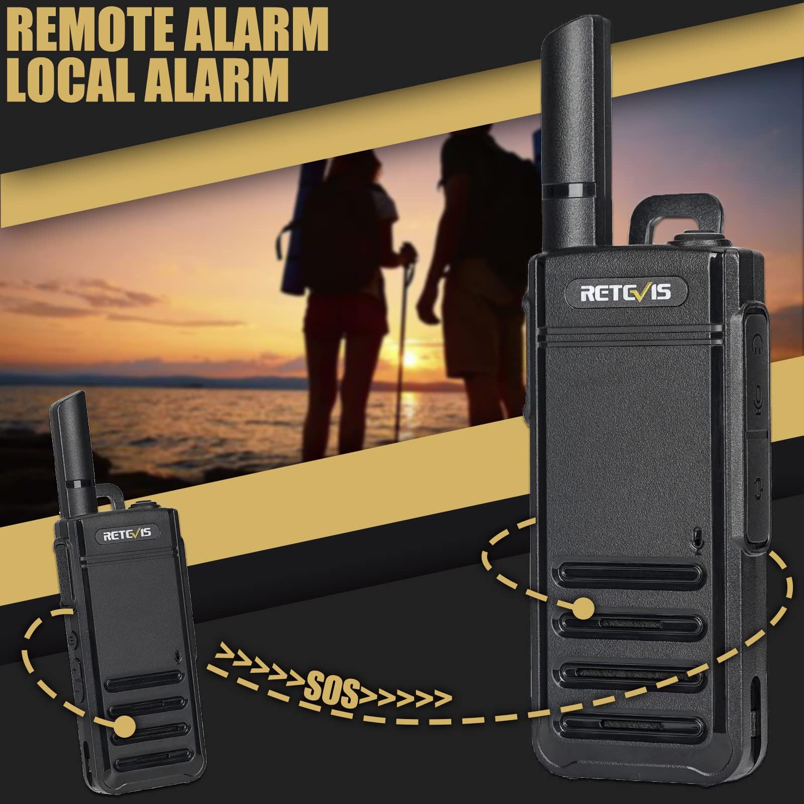 Retevis RB639 Walkie Talkie Profesional, 1000mAh, 17mm Ultrafino Walkie-Talkie, PMR446, USB-C, VOX, Alarma de Emergencia, Walkie Portátil para Restaurantes, Tiendas (2 Piezas, Negro)