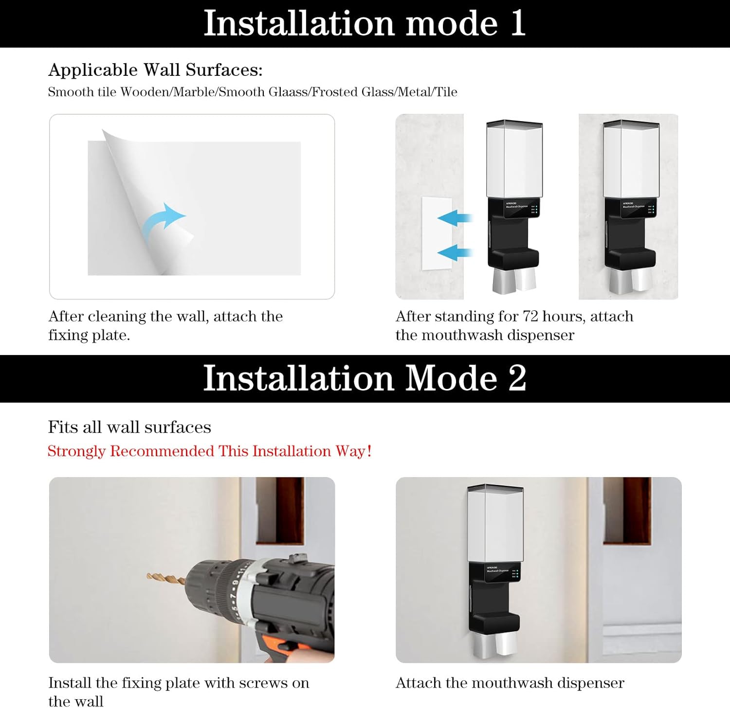 Automatic Mouthwash Dispenser for Bathroom 700mL(23.67 Oz),Wall Mounted Mouthwash Dispenser with Magnetic Cups,Perfect for Kids and Adults (Dull Black)