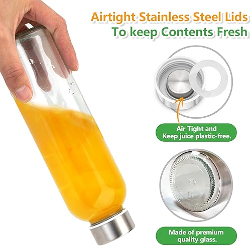 Miniatura 4 de Zukro Botellas de jugo de vidrio con tapas para jugo de 18 onzas, botellas de agua reutilizables de vidrio transparente con tapa hermética de acero