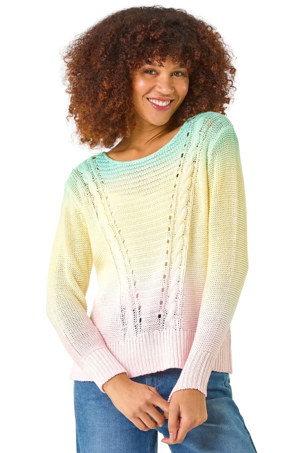 Roman Originals Women's Multi Ombre Stitch Knit Jumper For Uk - Everyday Autumn Winter Round Neckline Comfy Soft Evening Vacation Work Party Night Out - Size 18