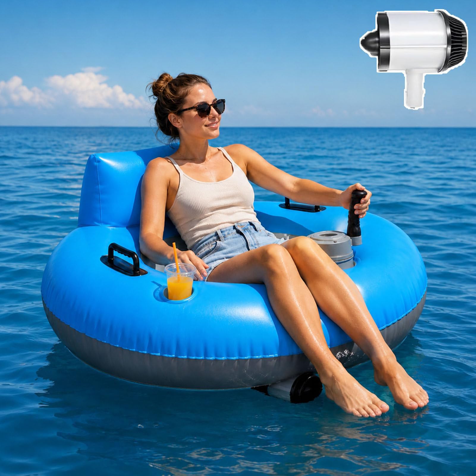 Chaise Longue de Piscine Motorisée, Flotteur électrique Rotatif 360 | Chaise Flottante 50 W avec Dossier, Sac De Rangement, Bouée Gonflable pour Adulte