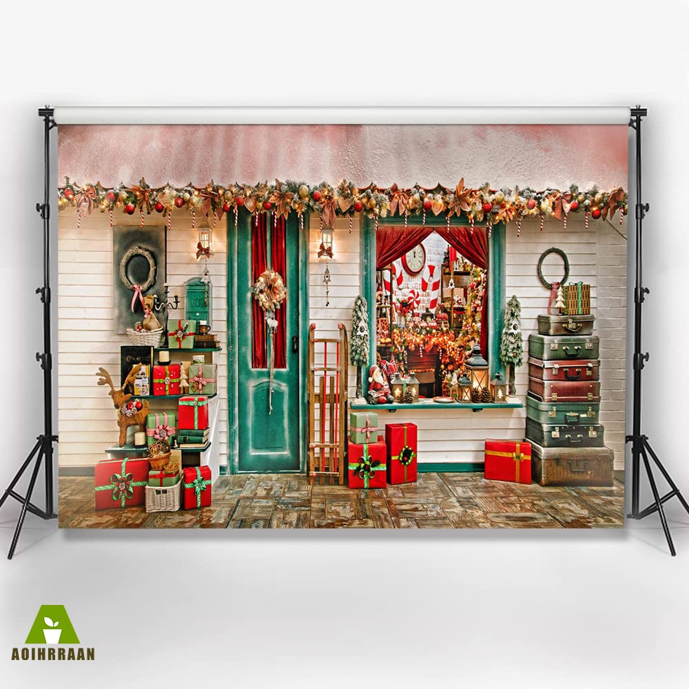 Aoihrraan 3x2,5m Christmas Shop Backdrop Xmas Gifts Store Window Outdoor New Year Photography Background Festival Family Party Decoration Banner Boys Girls Kids Adults Portrait Photo Studio Props - Image 3