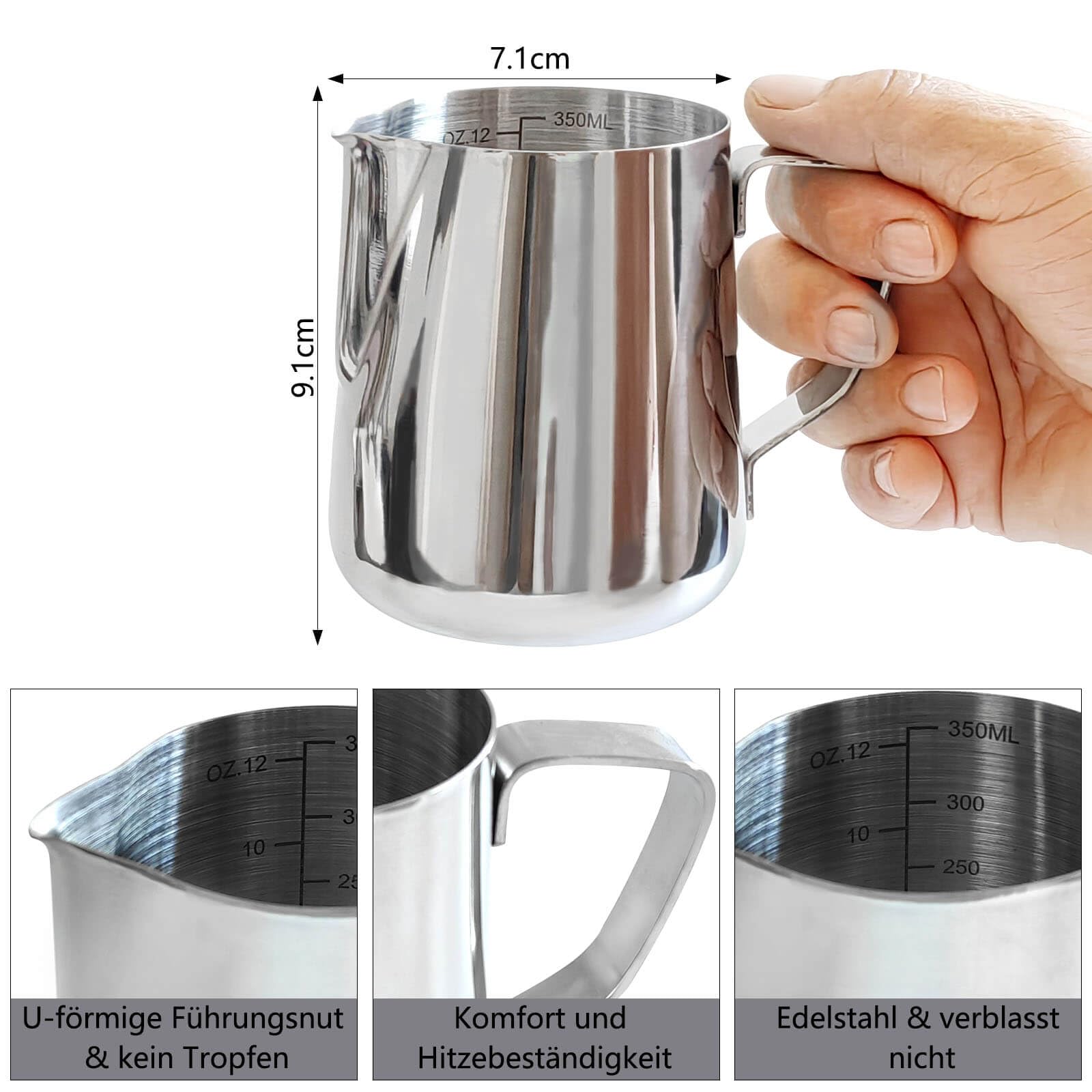 Milk Jug Stainless Steel 350 ml Stainless Steel Milk Jug with Measurement Including Latte Art Pen - Image 2