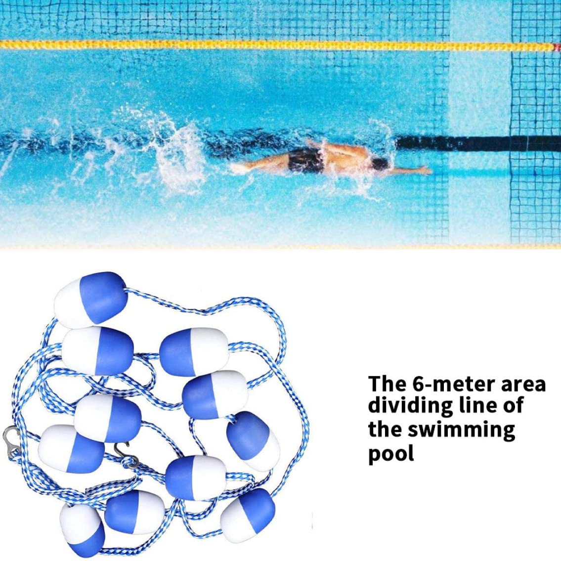 Corde de séparation de sécurité pour Piscine, 6m, Crochets Ligne Voie à Boule Flottante, Accessoire pour Voies navigables