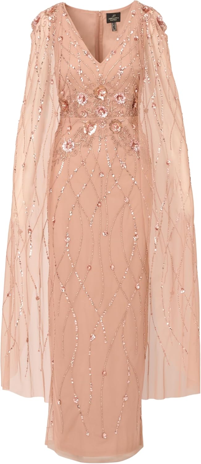 Adrianna Papell Women's Beaded Cape Long Dress