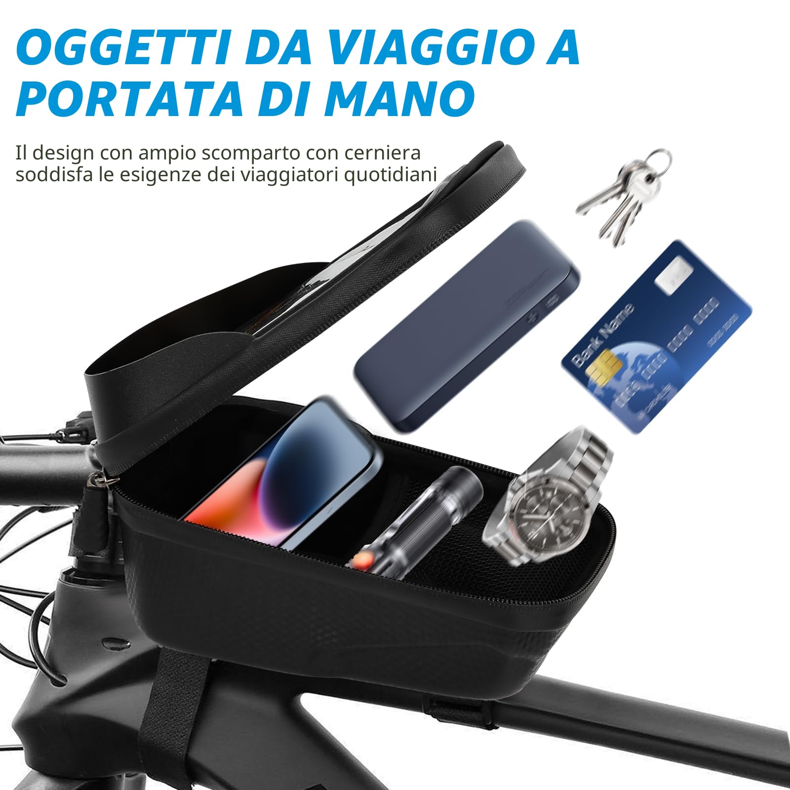 Borsa telaio bici Borsa manubrio Borsa impermeabile per telefoni cellulari, Borsa telaio bici Borsa manubrio accessori bici Borsa per smartphone fino a 6,8 pollici con TPU Touch Screen sensibile