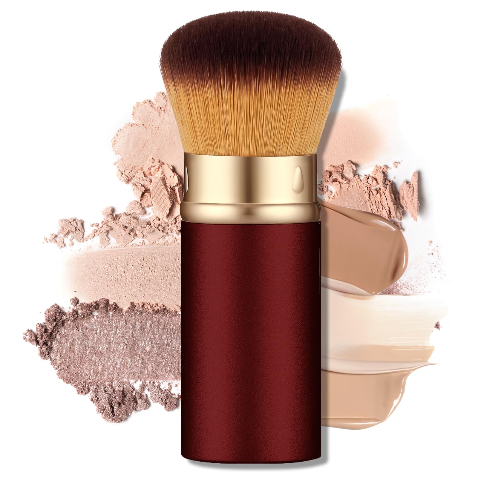 LIALTK Retractable Kabuki Makeup Brush - All-in-One Travel Foundation, Powder, Blush, Liquid & Cream Face Brush | Portable & Easy to Use for Women & Beginners