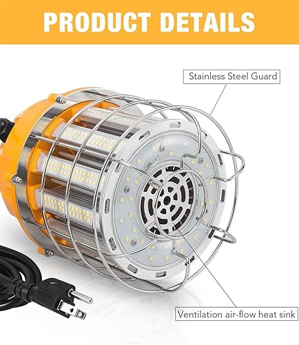 Miniatura 5 de Luz de trabajo temporal LED de 100 W, luces de construcción, 12,000 lm, 5000 K, luz diurna, acero inoxidable, portátil, colgante, iluminación de