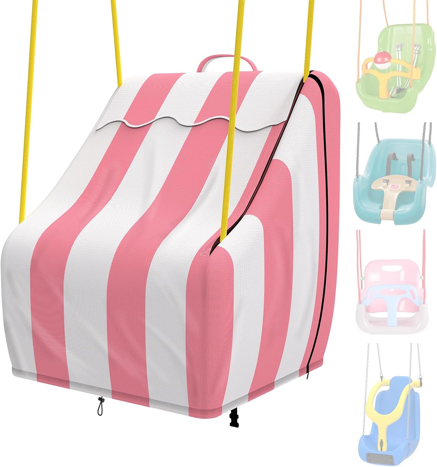 Outdoor Swing Seat Cover Compatible with Little Tikes Swing, Waterproof Outdoor Swing Cover for Small Swings, Oxford Fabric with Cute Stripes Pattern, Pink