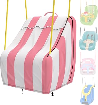 Outdoor Swing Seat Cover Compatible with Little Tikes Swing, Waterproof Outdoor Swing Cover for Small Swings, Oxford Fabric with Cute Stripes Pattern, Pink