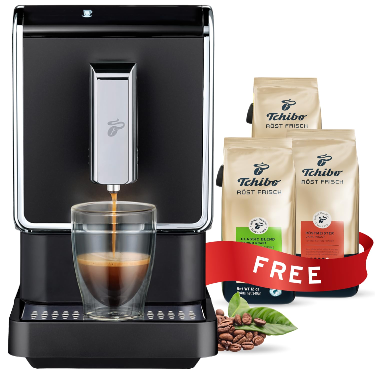 Tchibo: Single Serve Automatic Coffee Machine and Grinder, 11.9 Ounce Bags of Whole Beans