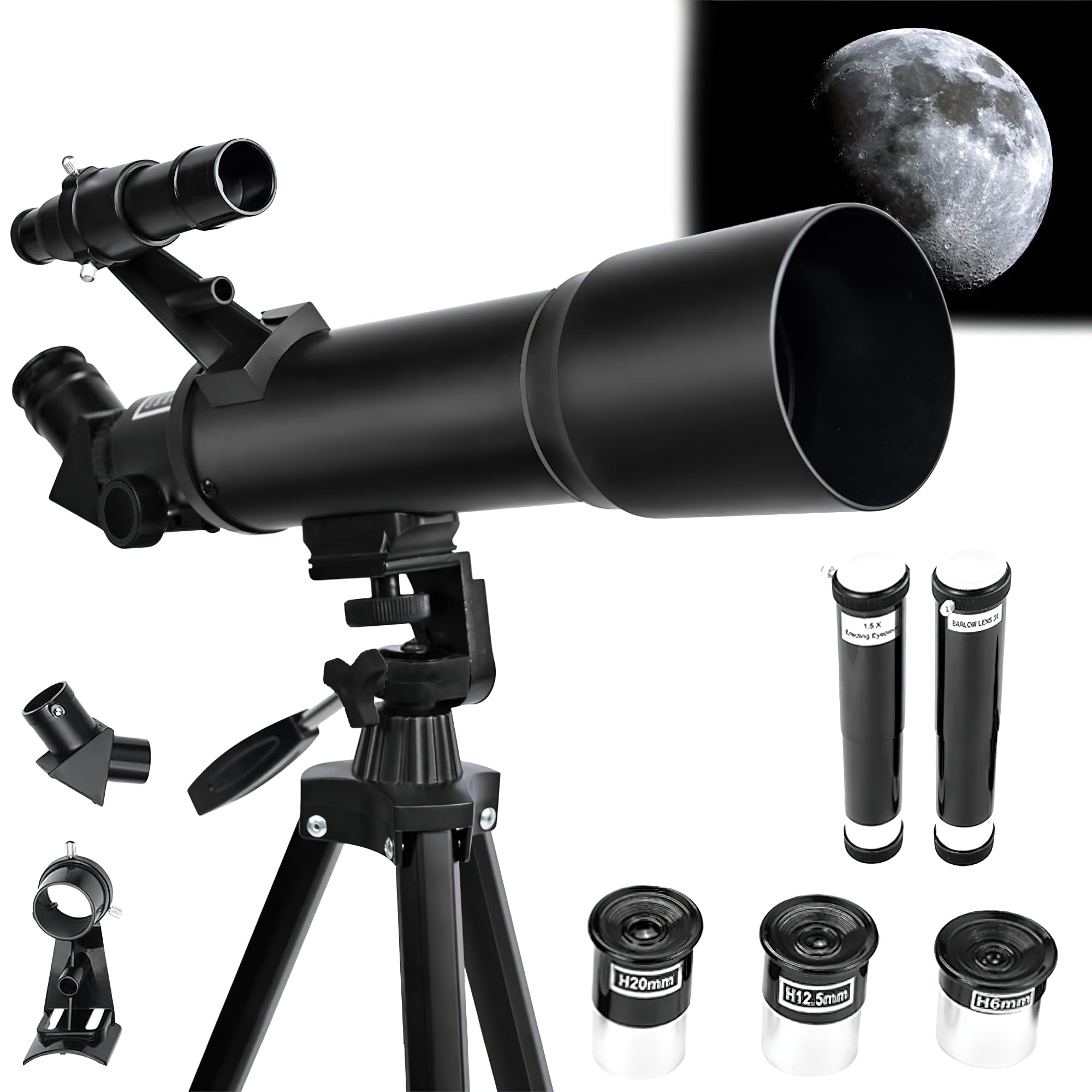 MULZI Telescope for Long Distance Galaxy - 20x-200x Astronomy Telescope for Kids & Adults, Astronomical Reflector Telescopes with Tripod, 70mm Aperture, 400mm Focal Length, AZ Mount-picture-26