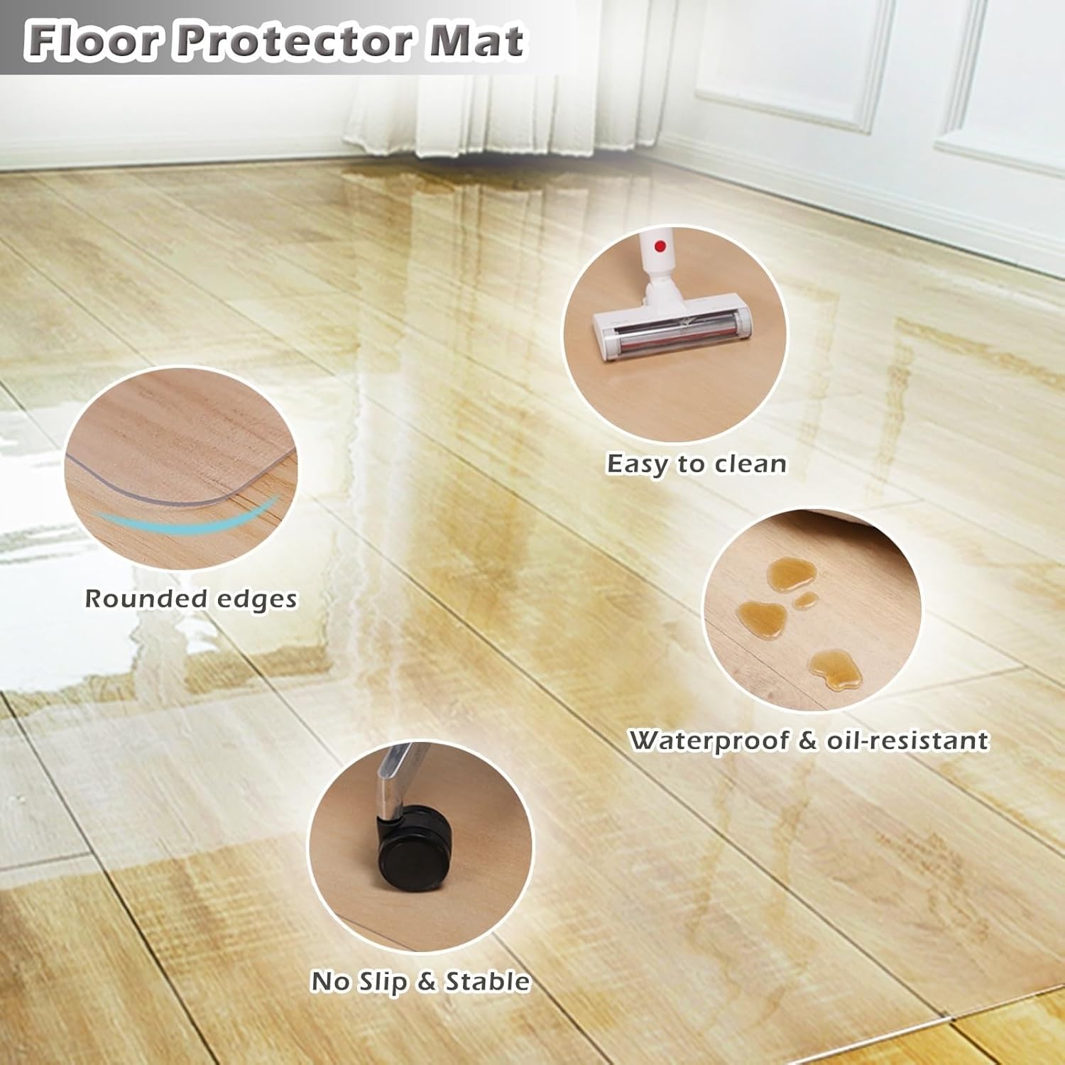 Heavy Duty 1.5mm Clear Plastic Carpet Protector – Hardwood Floor Safe Cover, Family & Pet-Friendly Vinyl Mat(3 x8ft/91 x244cm)
