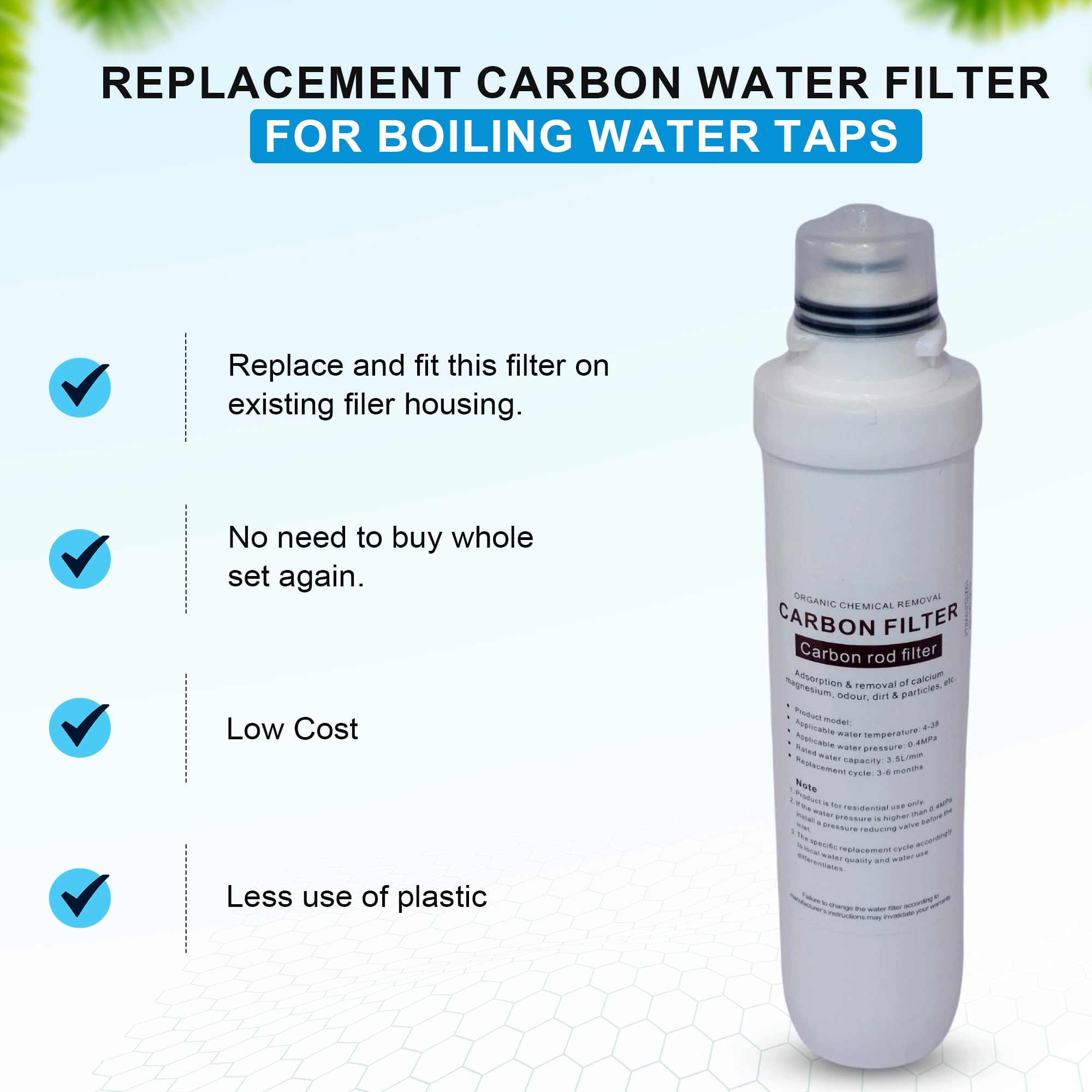 Excel Home, Boiling Water Tap Replacement Carbon Filter Without Housing Set - Image 2