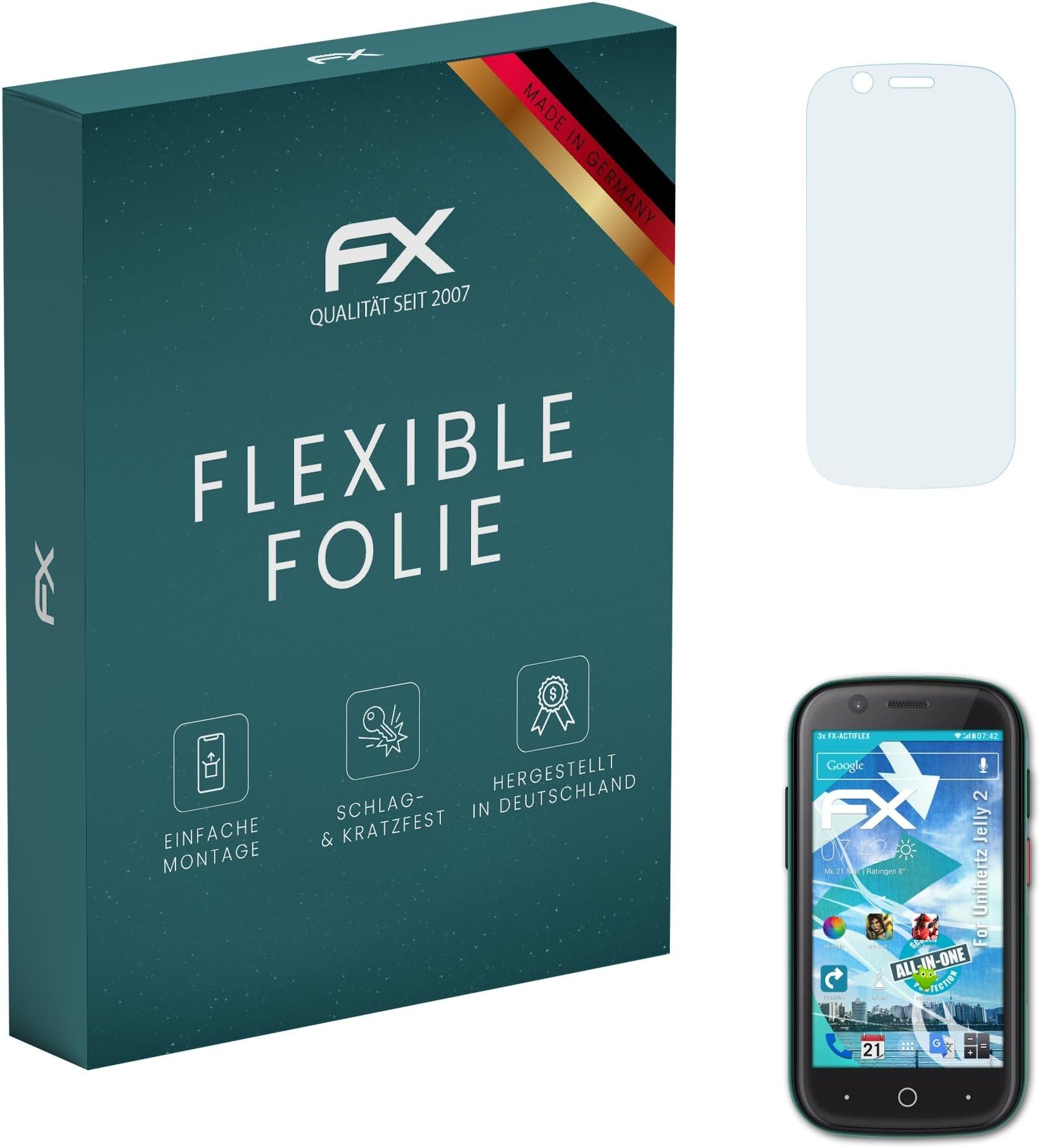 atFoliX Screen Protector compatible with Unihertz Jelly 2 Protector Film, ultra clear and flexible FX Screen Protection Film (3X)