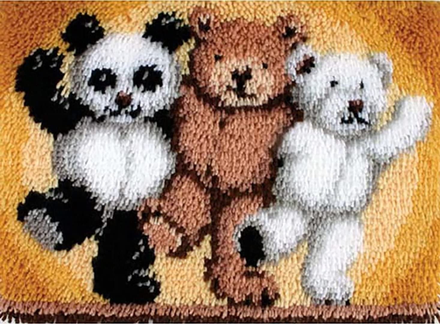 Latch Hook Kit for Adults & Kids Complete DIY Rug Making Craft Kits with Yarn & Canvas and Crochet Needle, Adult Craft Kits for Women, Relaxing Home Art Project - Three Little Bears 50x38cm — image 1