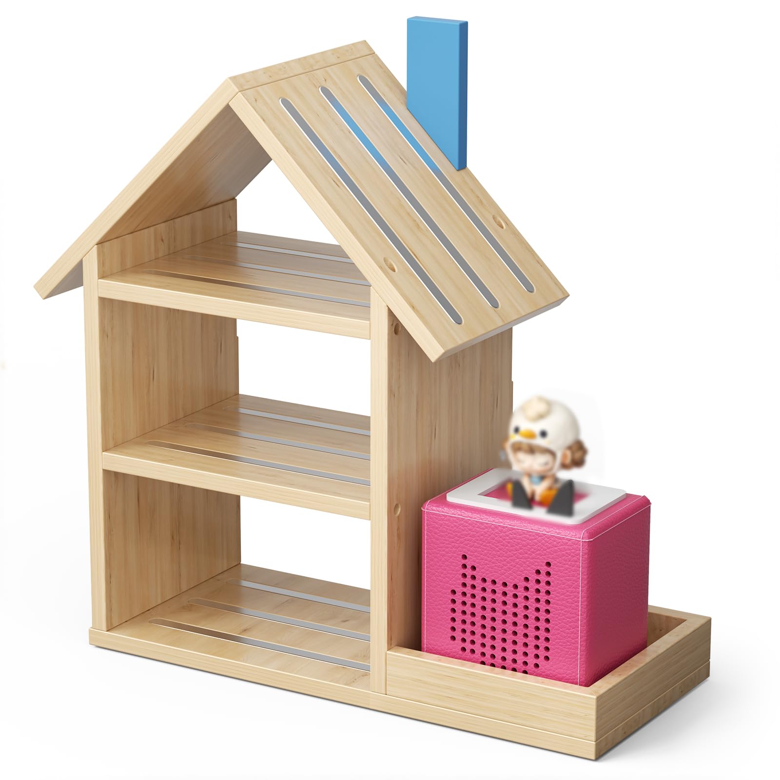 Étagère en Bois pour Figurines Audio (70 à 80 pièces) – Étagère Murale en Forme de Maison avec Bande Magnétique pour Le Rangement des Figurines – Présentoir Mural en Bois