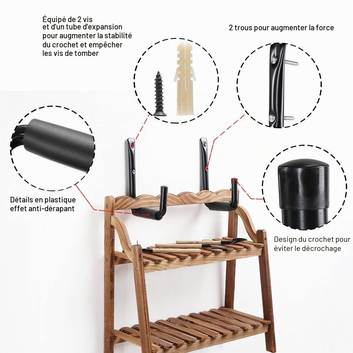 Crochets pour Garage, Crochet Vélo Mural Crochets Utilitaires Résistants de Stockage de Garage avec le Bras Jumbo, 6 Pcs Cintre de Garage de Bâti et l'Organisateur pour Tuyau de Chaise Largeur 30cm