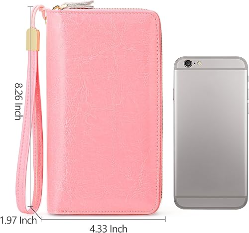 Miniatura 5 de SENDEFN Cartera de cuero para mujer con bloqueo RFID cremallera alrededor del soporte del teléfono embrague pulsera de gran capacidad
