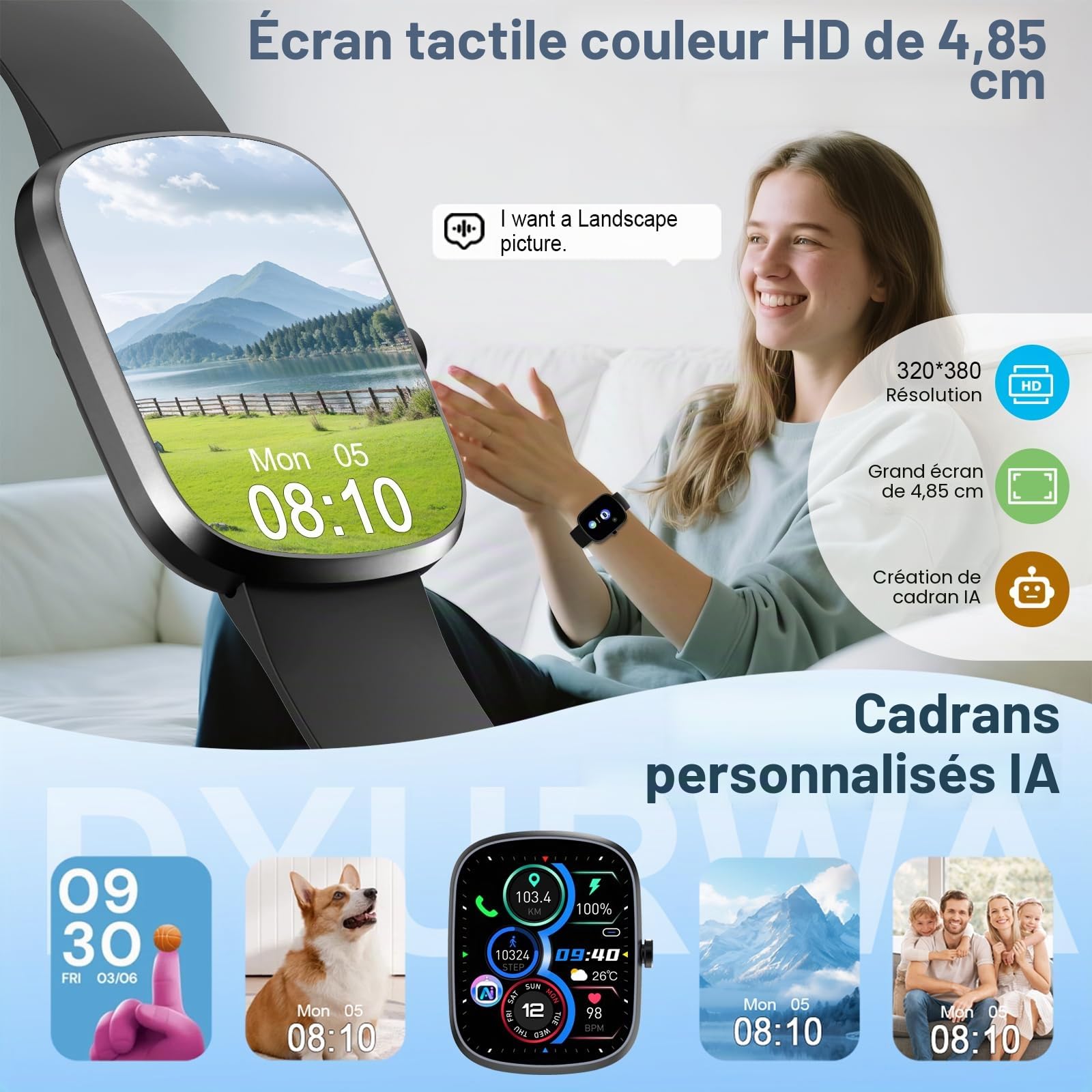 IA Montre Connectée Homme Femme avec ChatGPT, 1.91''Smartwatch avec Appel Bluetooth, Etanche IP68 Montre Sport Podometre Cardiofrequencemetre Sommeil, 120+Sportifs Montre Intelligente pour Android iOS