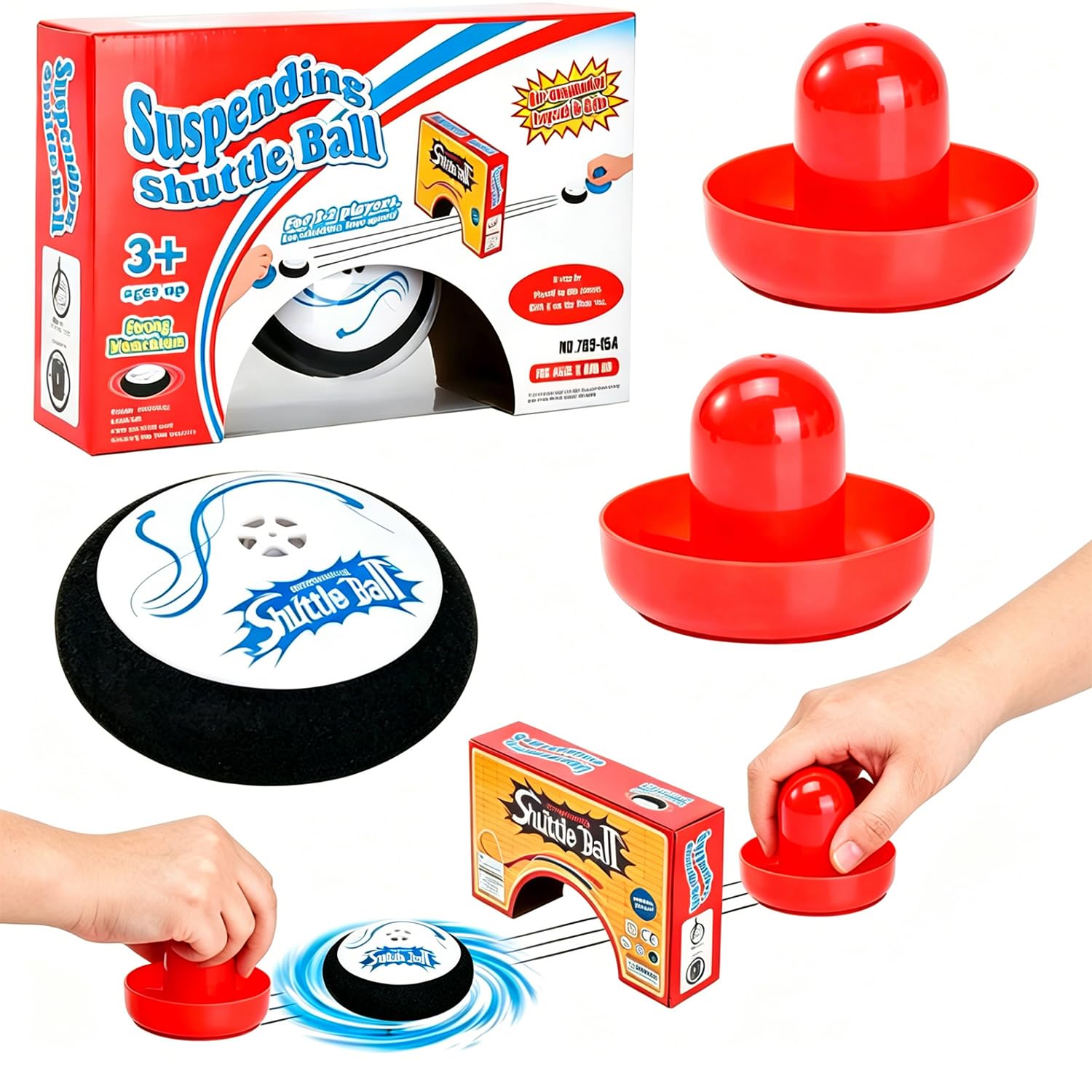 Air Hockey Pucks, Electric Floating Tabletop Game with 2 Red Pushers, Lightweight Portable ABS Mini Air Hockey for Kids & Adults, Family Fun Indoor Game