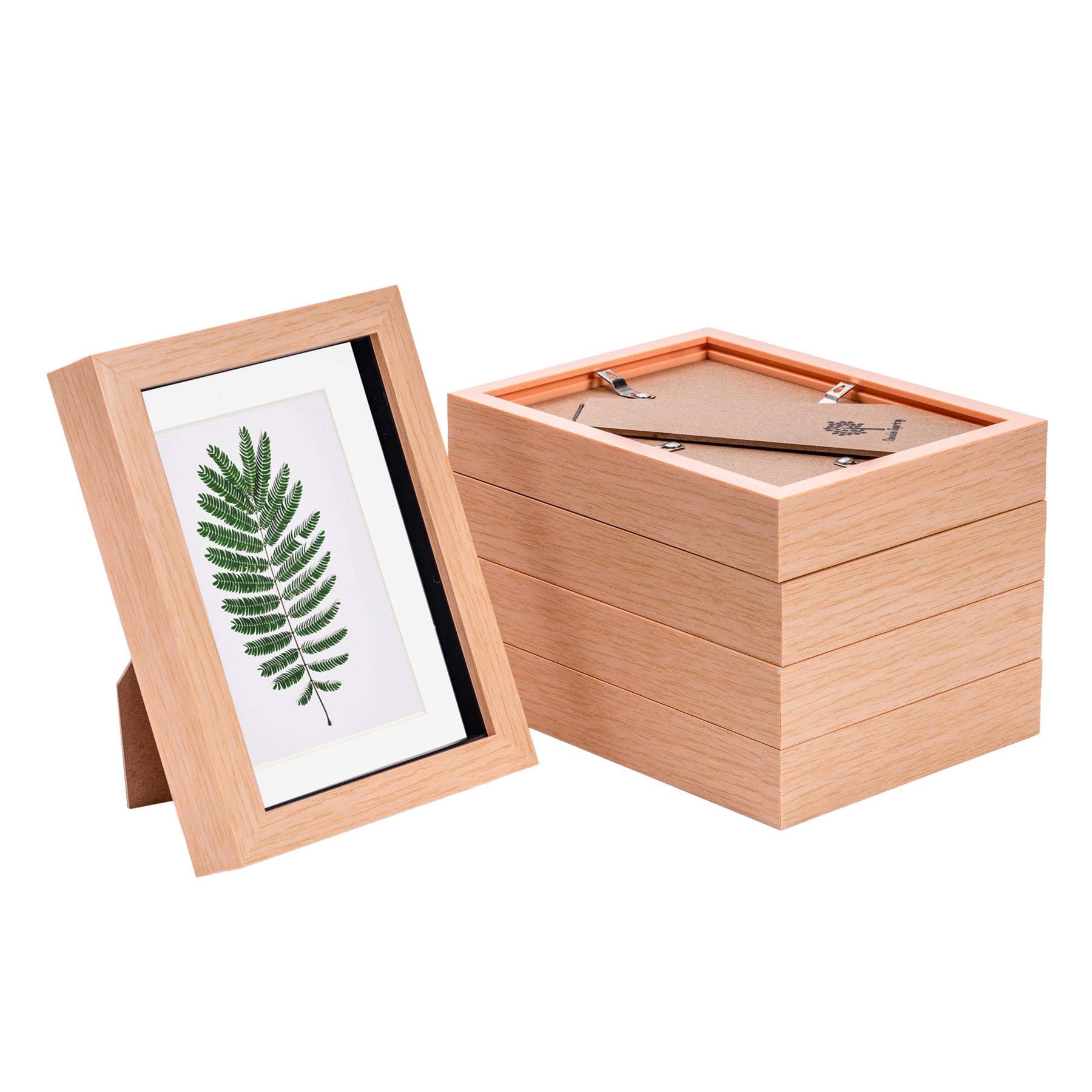 3D Box Photo Frames - 5 x 7"" with 4 x 6"" Mount - Light Wood/White - Pack of 5