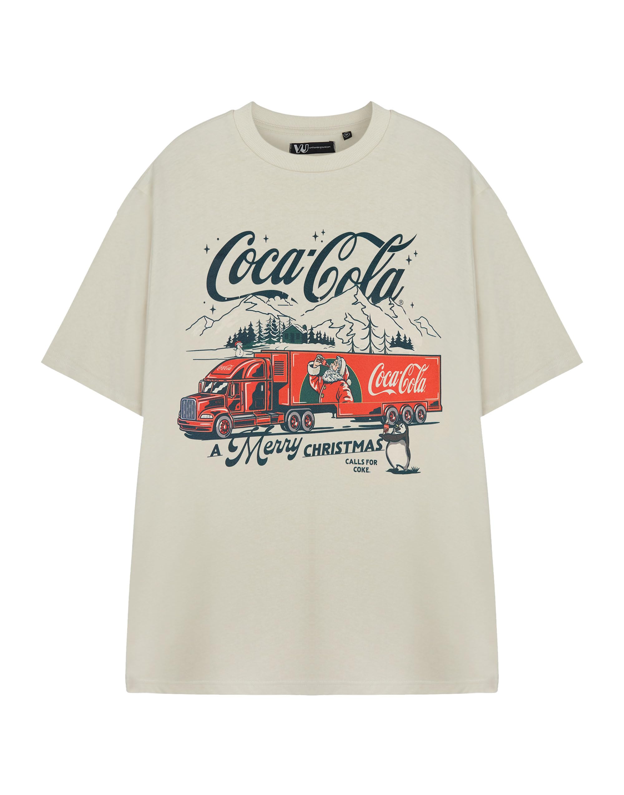 Coca-Cola Women's Oatmeal Beige Christmas Graphic Tee | Classic Holiday Theme Crew Neck T-Shirt | A Merry Christmas Plain Top For | Short Sleeve Festive Apparel For Casual Wear