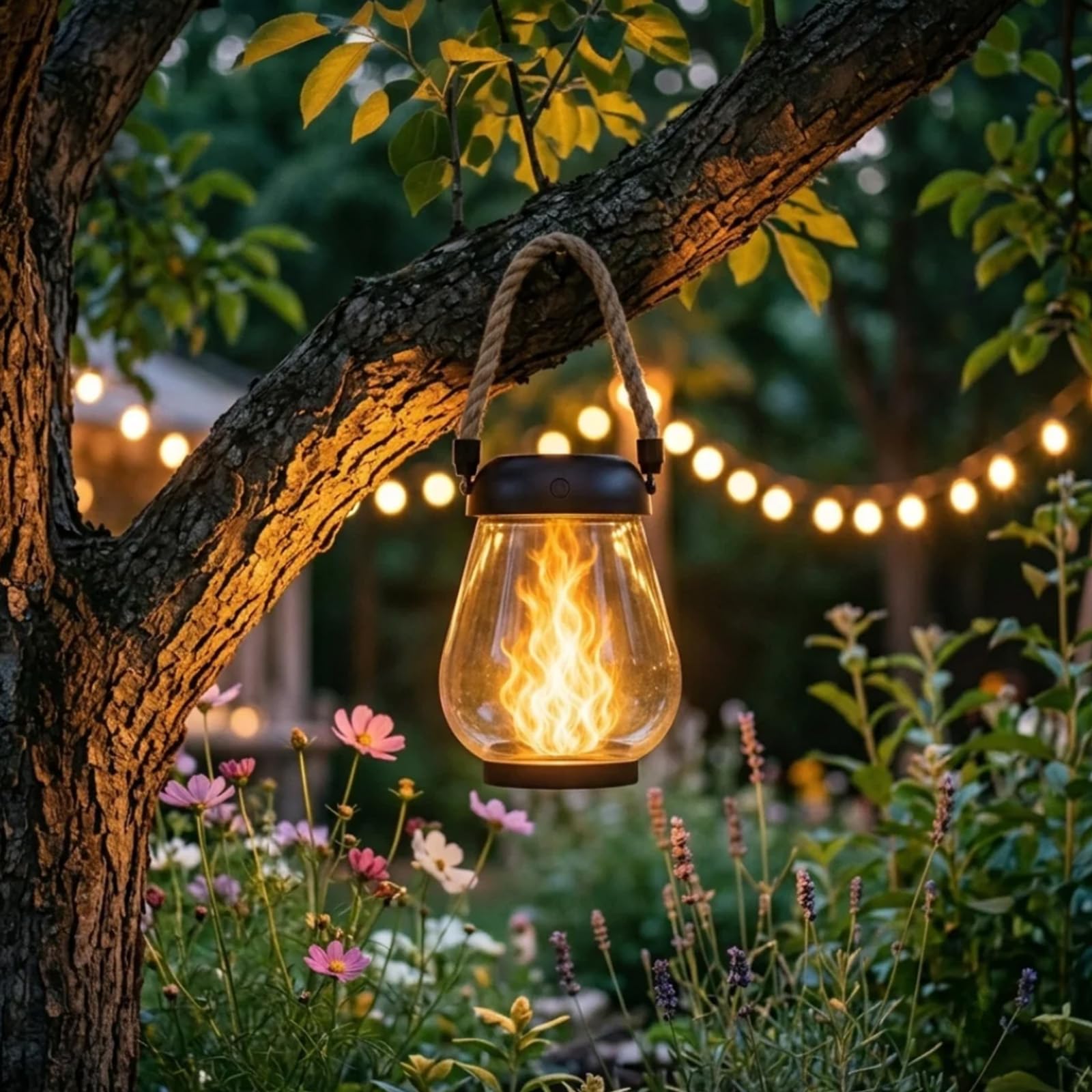 Klynero Solar Laterne mit Flammeneffekt Groß, Klynero Solar Laterne Outdoor IP65, Gartenlaterne mit 3 Lichtmodi, USB-C Ladeoption, Dekorative Solarlampe für Garten, Terrasse (Schwarz, 2pcs)