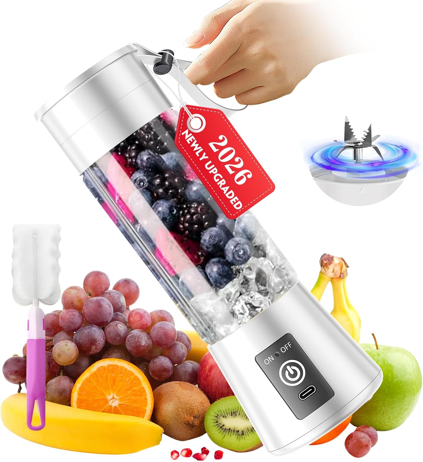 Cordless Portable Personal Size Blender - Mini Blender Make Smoothies and Shakes, 380Ml BPA Free Travel Cup, Powerful Blending Suit in Office/Home/Gym