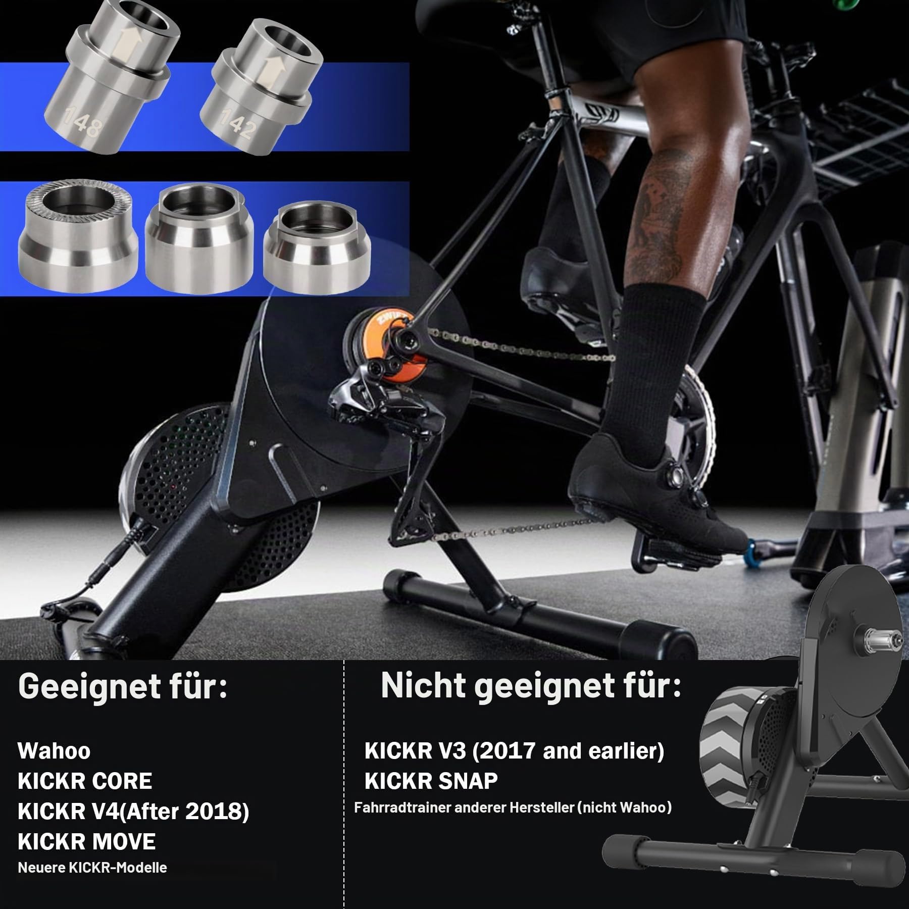 showingo KICKR Steckachsen-Adapter-Set, kompatibel mit Wahoo KICKR CORE und KICKR V4 und neueren Modellen