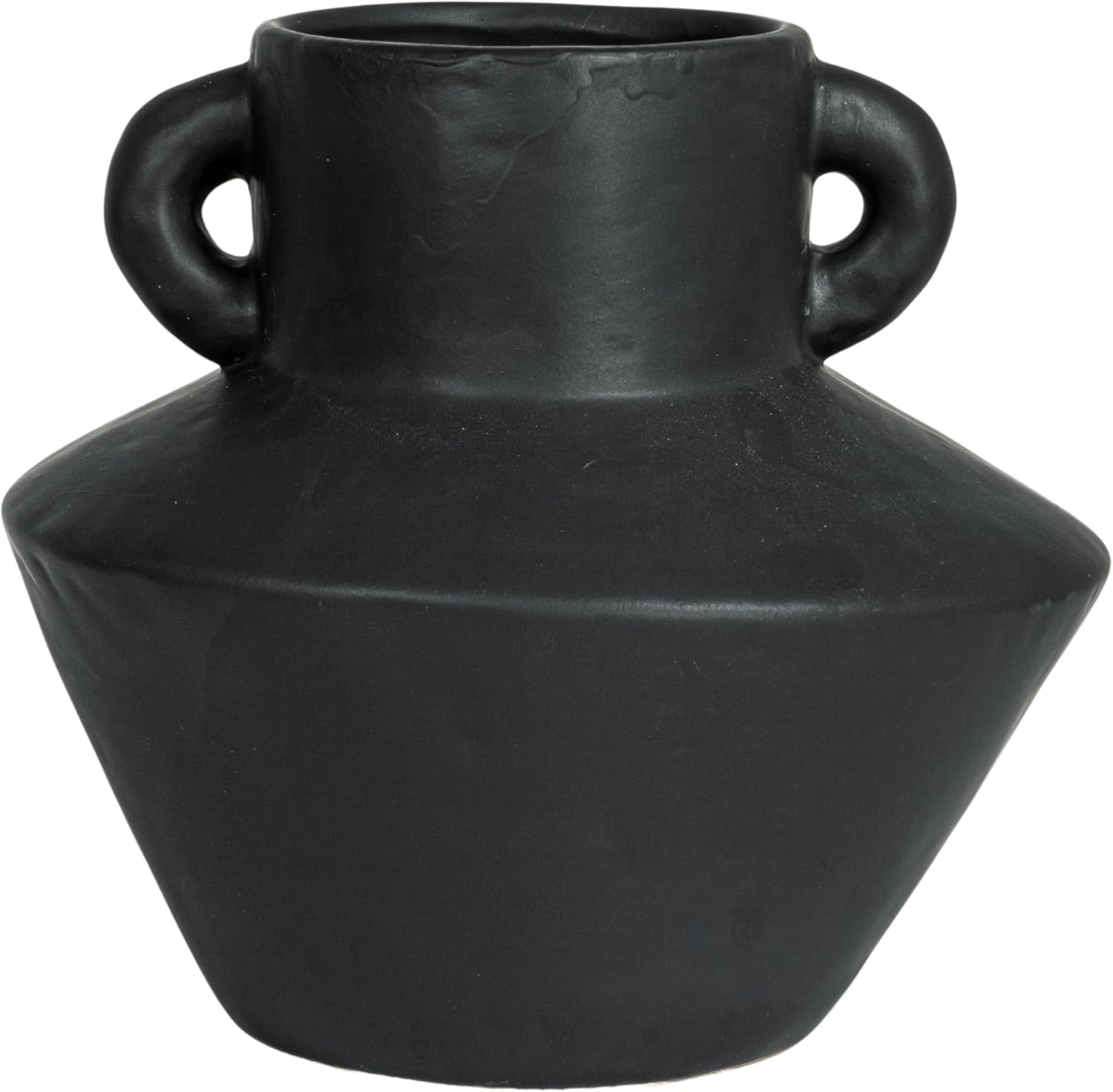 Bloomingville Round Stoneware Vase with Reactive Glaze Finish and Vertical Handles, Black