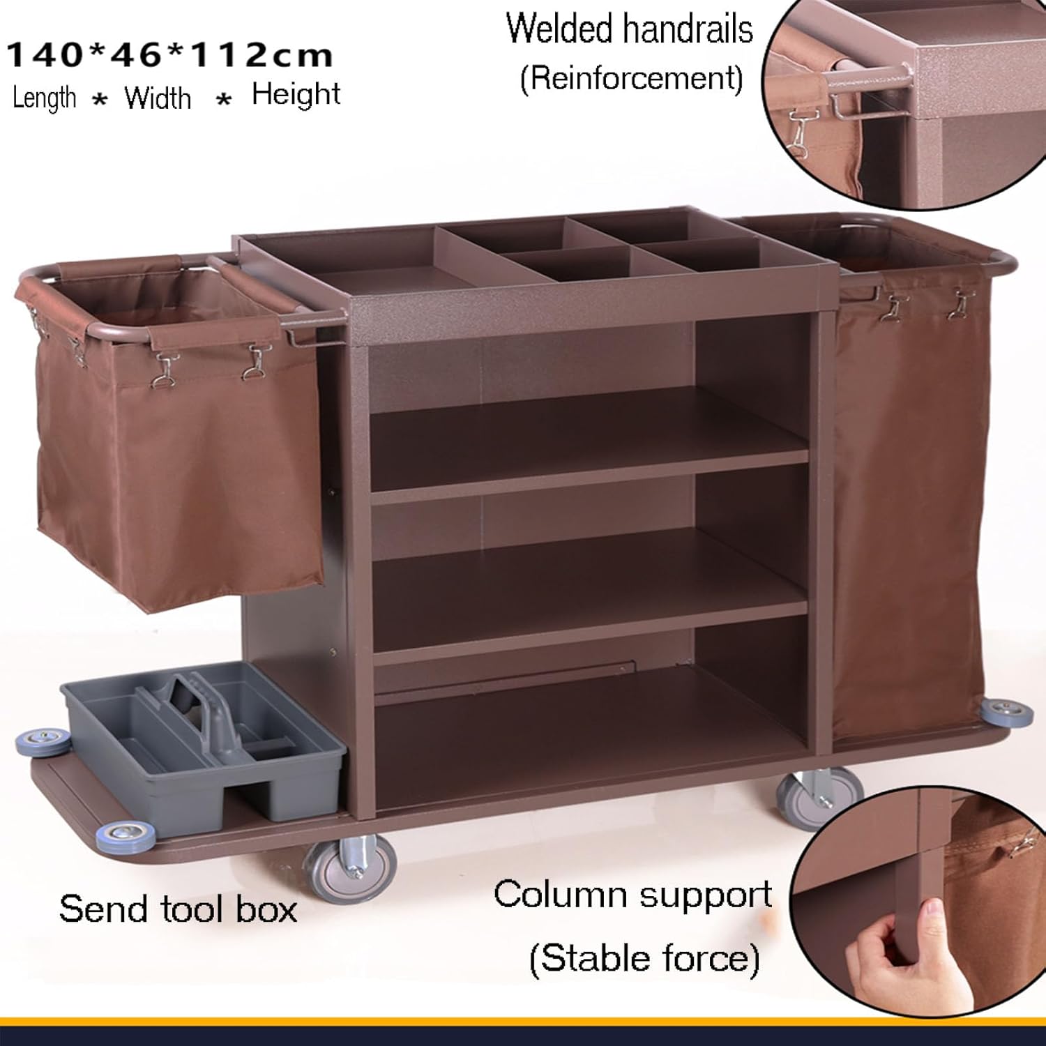 Housekeeping Cart/Lodging Hotel Commercial Housekeeping Cart with Bags Commercial Housekeeping Janitor Cart Cleaning Carts On Wheels,Brown,Type A