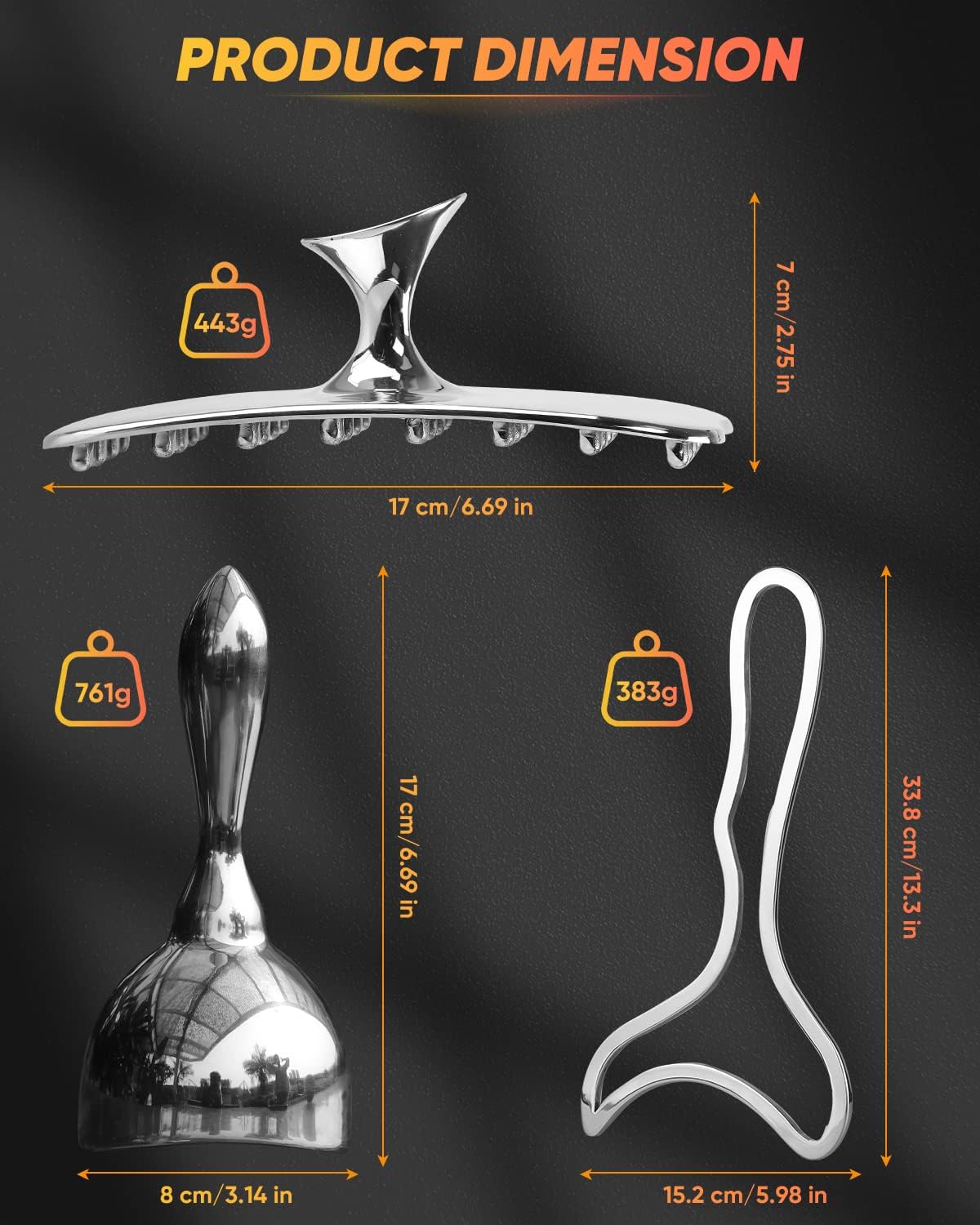 ONUEMP 3-in-1 Stainless Steel Therapy Massage Tool, Gua Sha Paddle & Swedish Cup & Mushroom Massager, Maderoterapia Kit Colombiana for Lymphatic Drainage, Cellulite Remover, Body Sculpting - Image 6