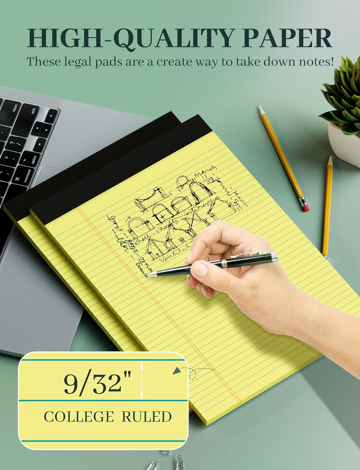 6 Pack Yellow Legal Pads 8.5 x 11 College Ruled Lined Writing Note Pads 8.5 x 11 Narrow Ruled Yellow Paper Pads 8.5 x 11 Legal Pad 8.5 x 11 Pads of Paper 30 Sheets Writing Pad Legal Notepads 8.5 x 11 - Image 5
