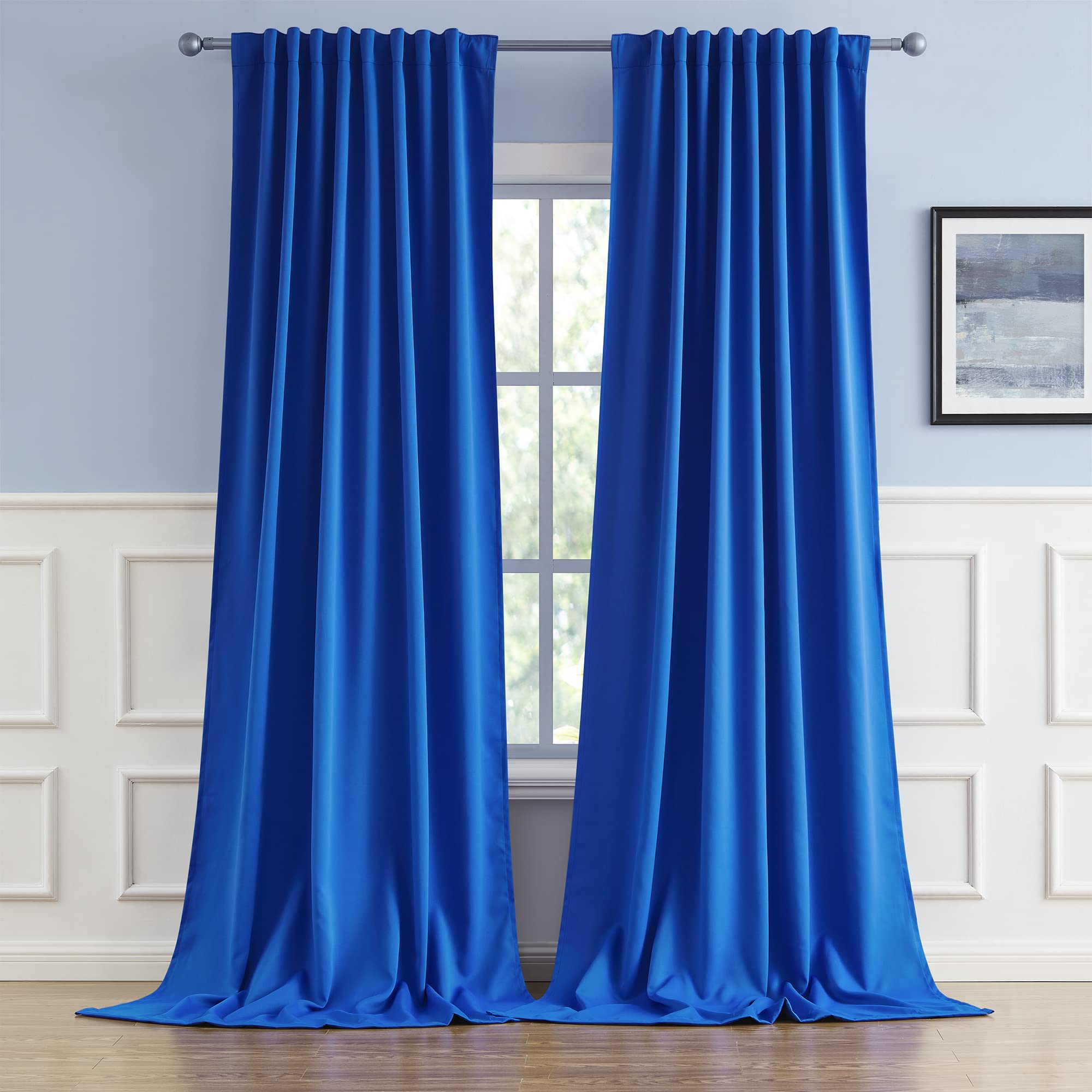 DUALIFE Royal Blue Curtains Room Darkening Curtains，Rod Pocket and Back Tab Thermal Insulated Drapes 52x102 Inch，2 Panels